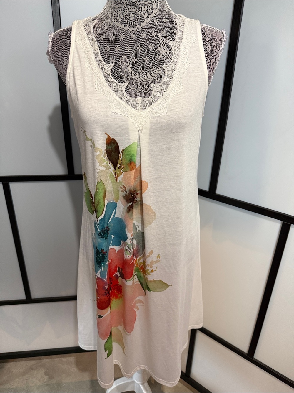 Women’s Cream Midi Dress with Watercolor Floral Print